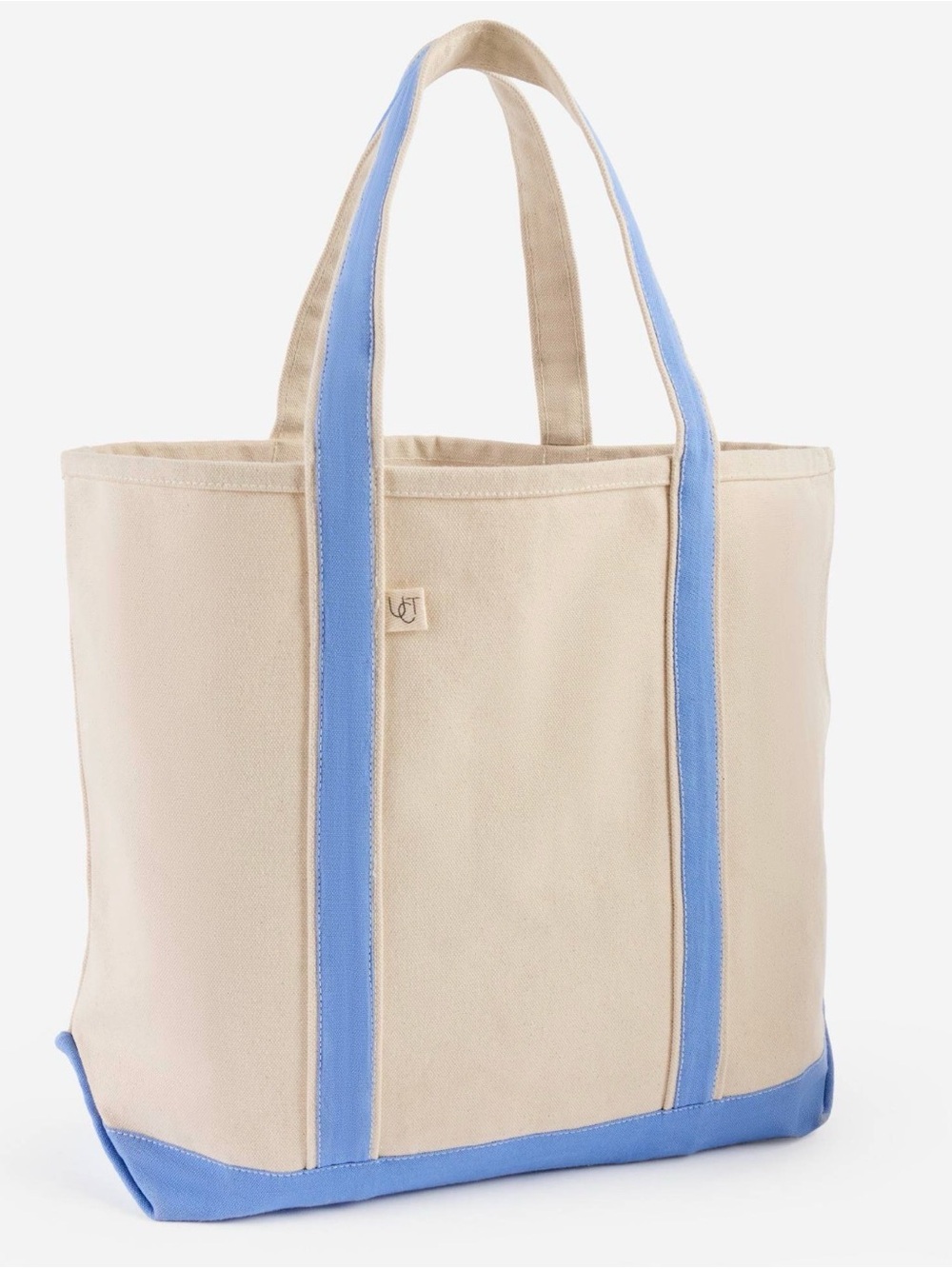 Canvas Tote with Blue Trim - Neutral Beige and Sky Blue
